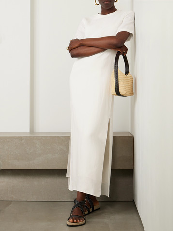 Brunello Cucinelli Bead-embellshed twill midi dress