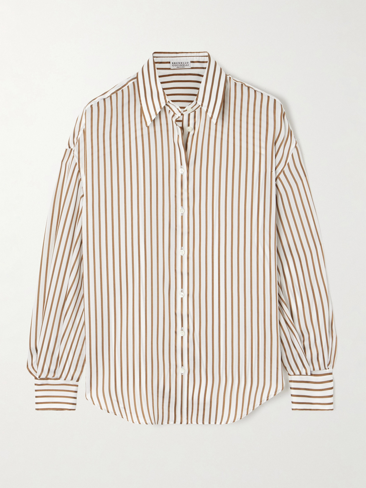 Brunello Cucinelli Striped Twill Shirt In Neutrals