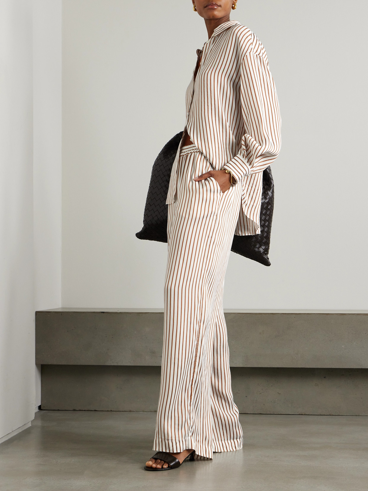 Brunello Cucinelli Striped Woven Wide-leg Pants In Neutrals