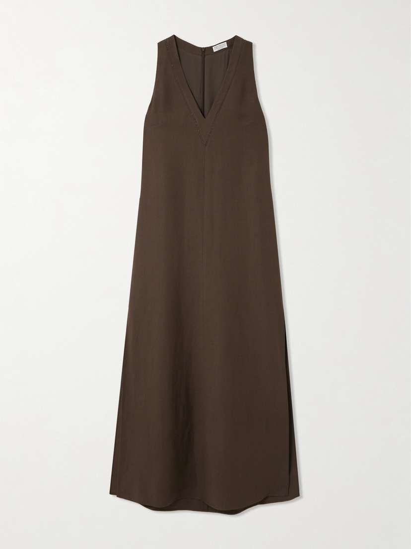 Brunello Cucinelli Bead-embellished Twill Midi Dress