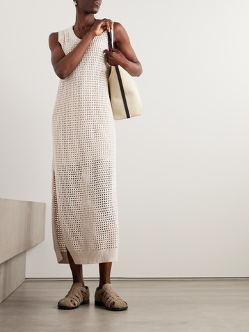 Brunello Cucinelli Sequin-embellished open-knit cotton-blend midi dress