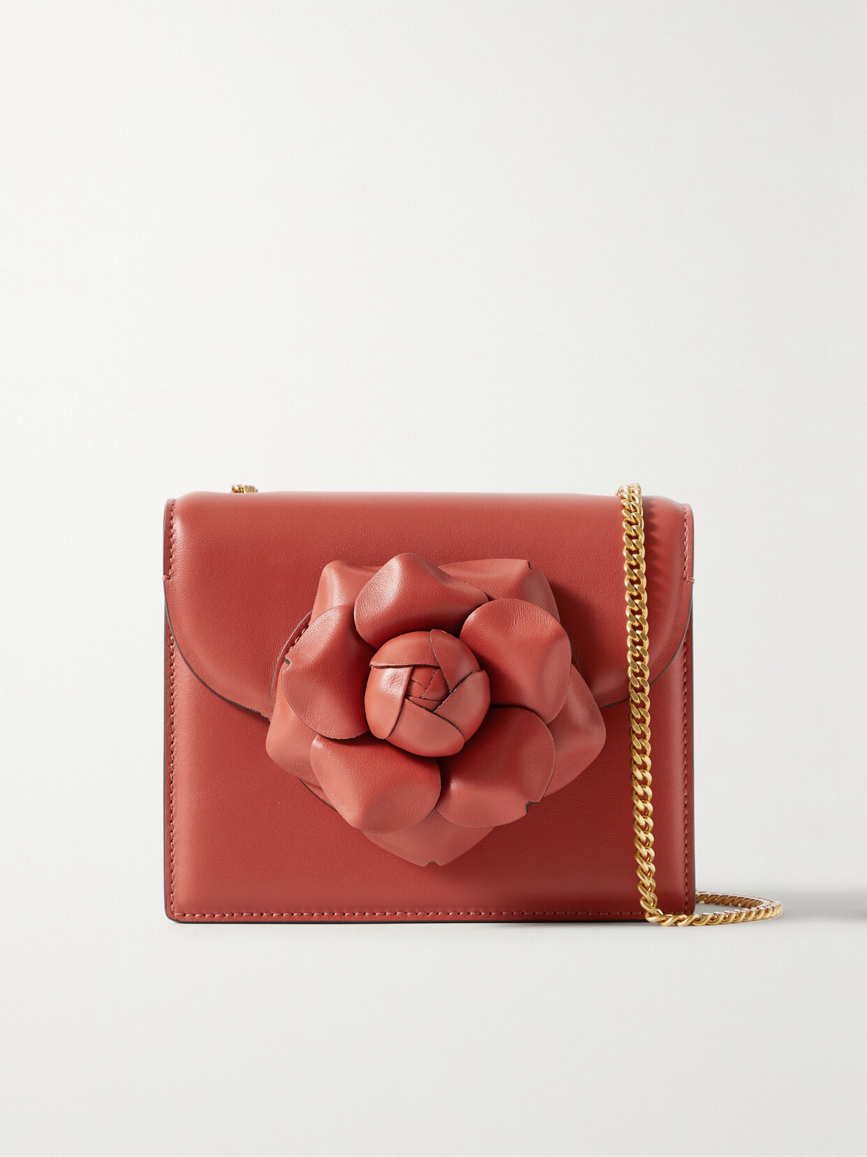 Oscar de la Renta - Tro Mini Appliquéd Leather Shoulder Bag - Red