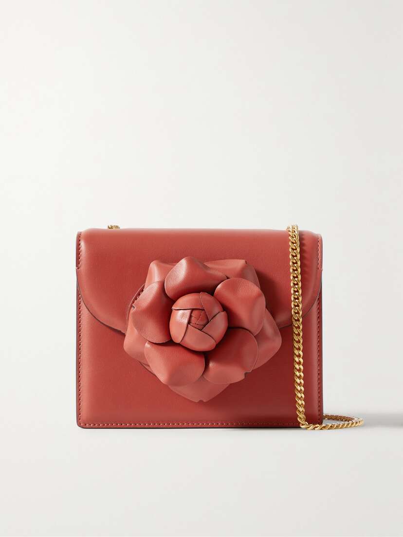 Oscar de la Renta Tro Mini Appliquéd Leather Shoulder Bag