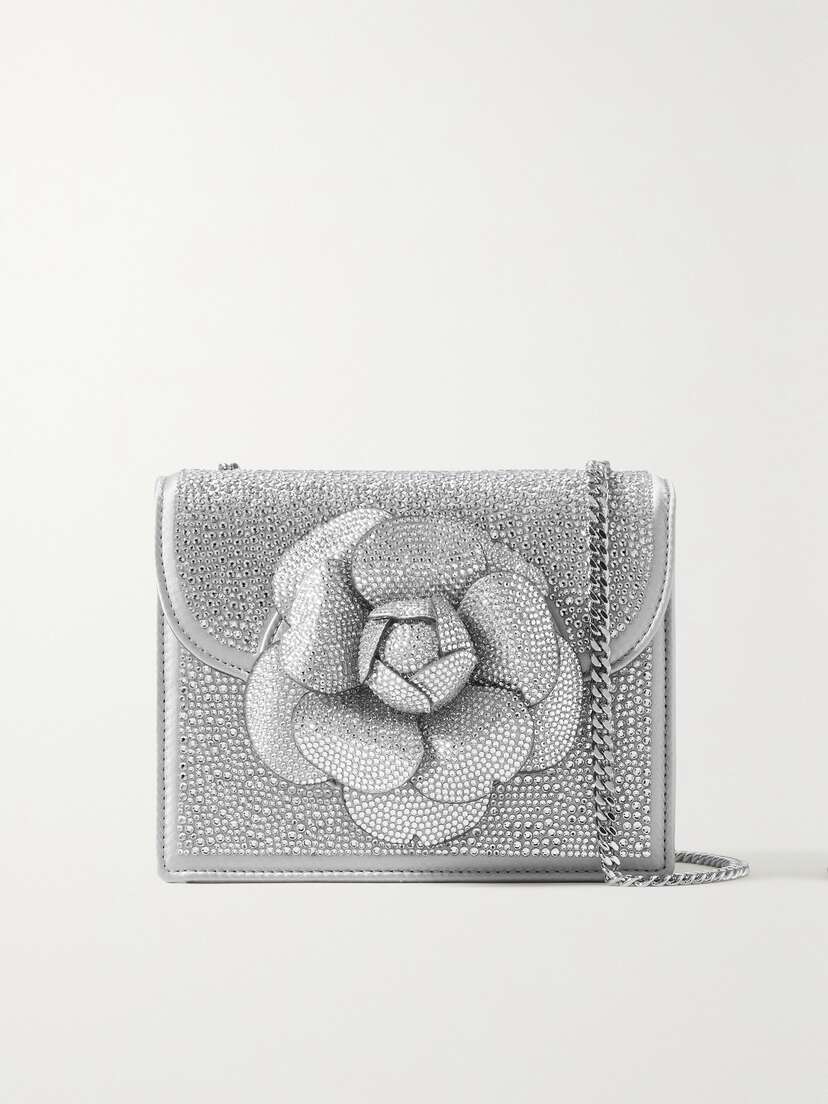 Oscar de la Renta Tro Mini Appliquéd Crystal-embellished Satin Shoulder Bag -  - One size
