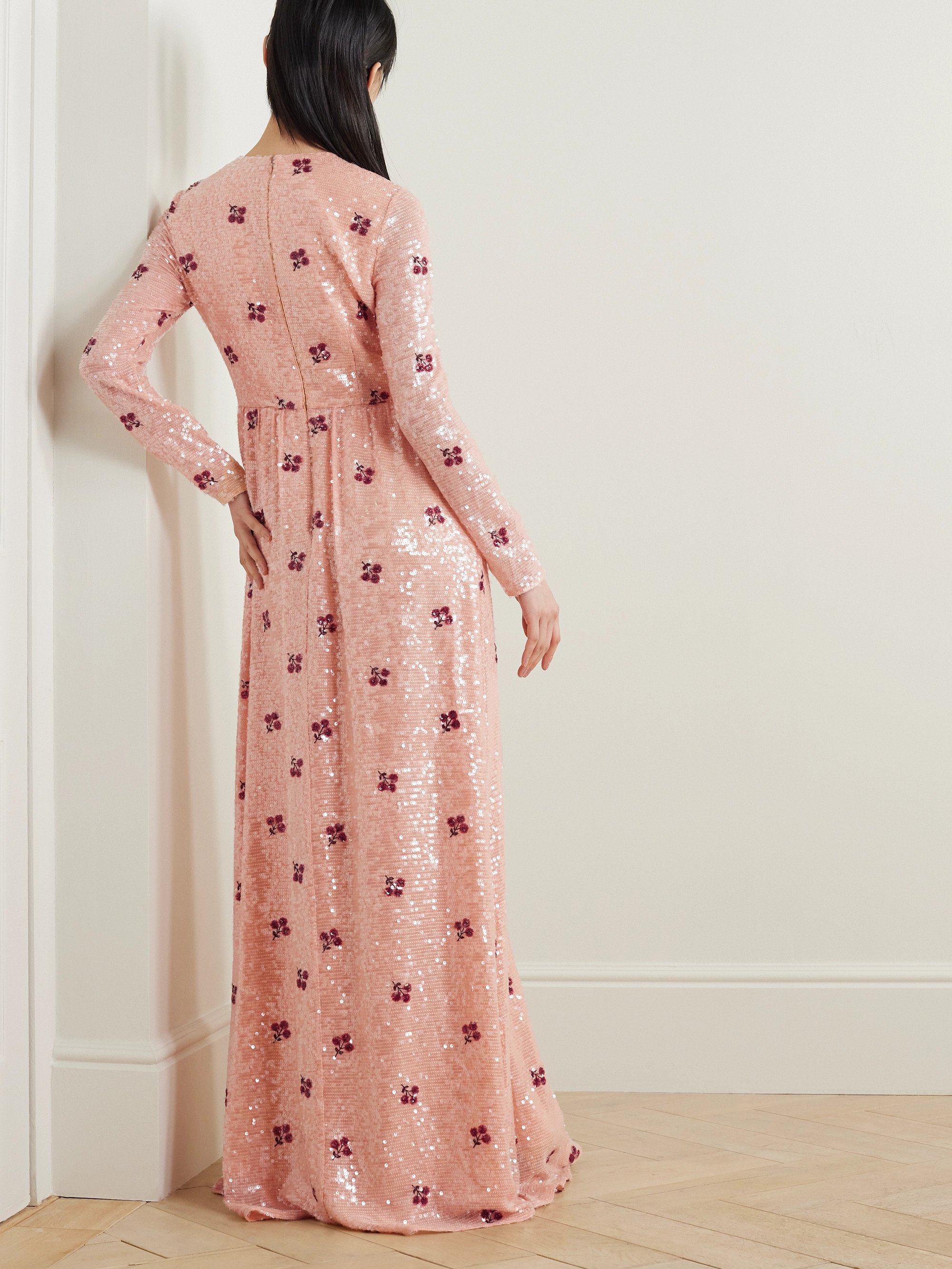 Erdem Gathered sequined crepe de chine gown thumbnail