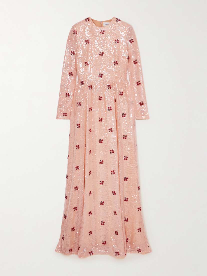 Erdem Gathered Sequined Crepe De Chine Gown