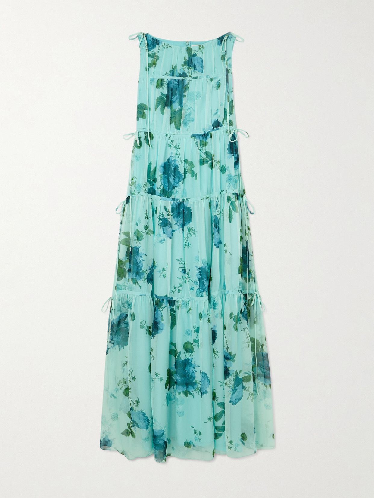 Erdem - Tie-detailed Tiered Floral-print Silk Crepe De Chine Maxi Dress - Blue