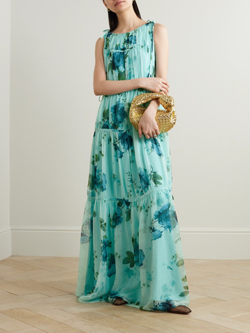 Erdem Tie-detailed tiered floral-print silk crepe de chine maxi dress