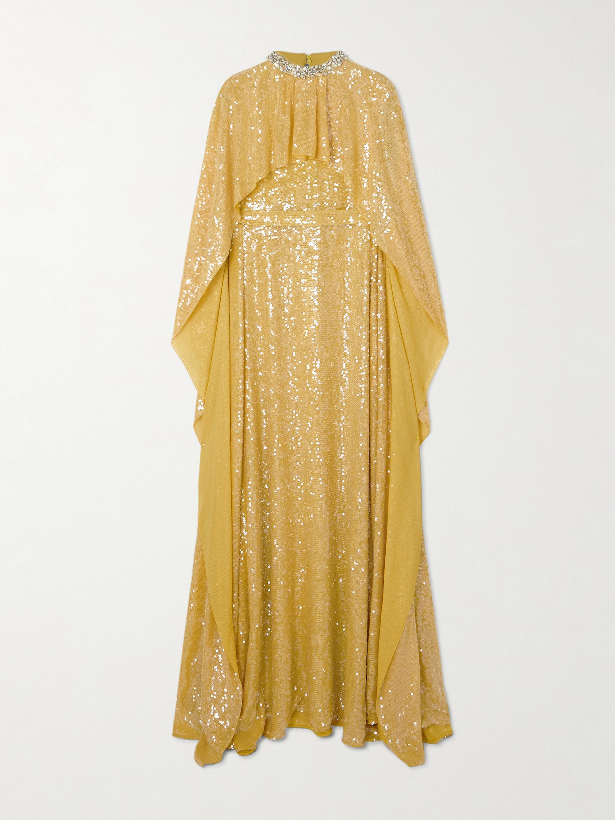 Erdem - Cape-effect Crystal-embellished Sequined Crepe De Chine Gown - Gold