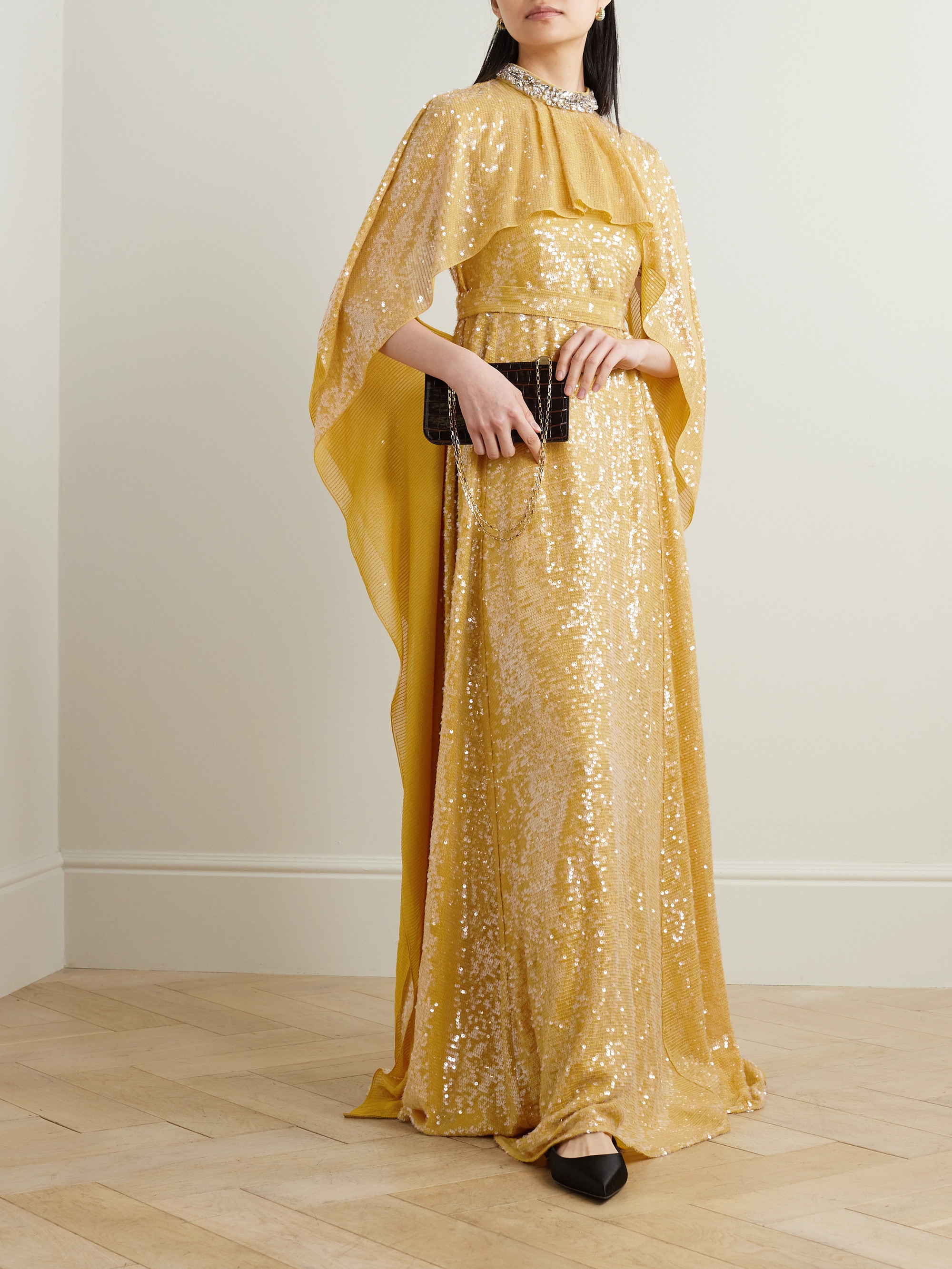 Erdem Cape-effect crystal-embellished sequined crepe de chine gown