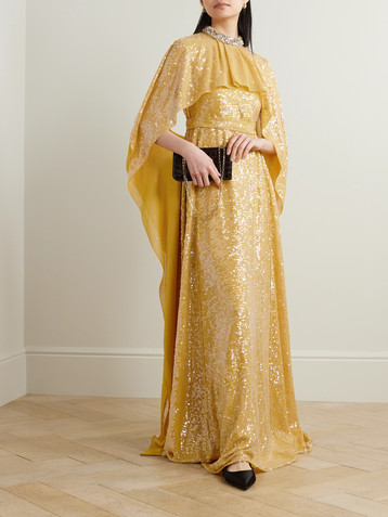 Erdem Cape-effect crystal-embellished sequined crepe de chine gown