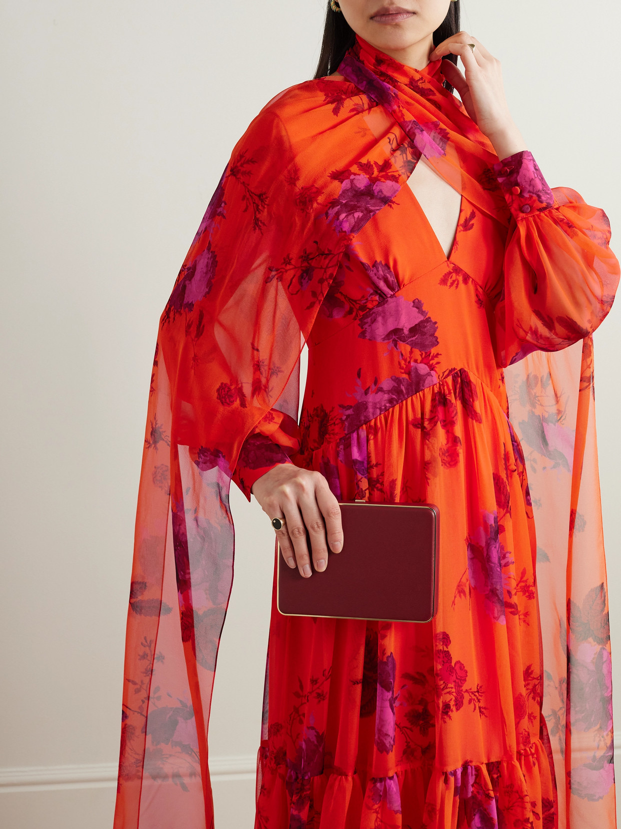 Erdem Floral Print Maxi Dress In Red