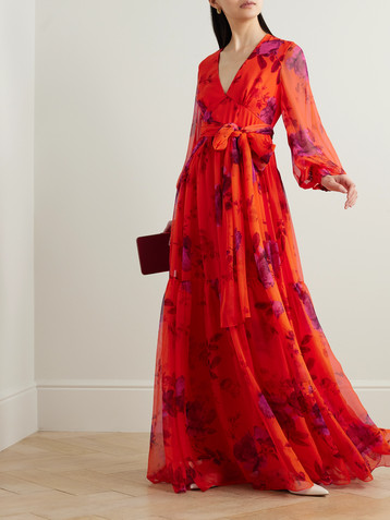 Erdem Belted floral-print tiered silk-chiffon maxi dress