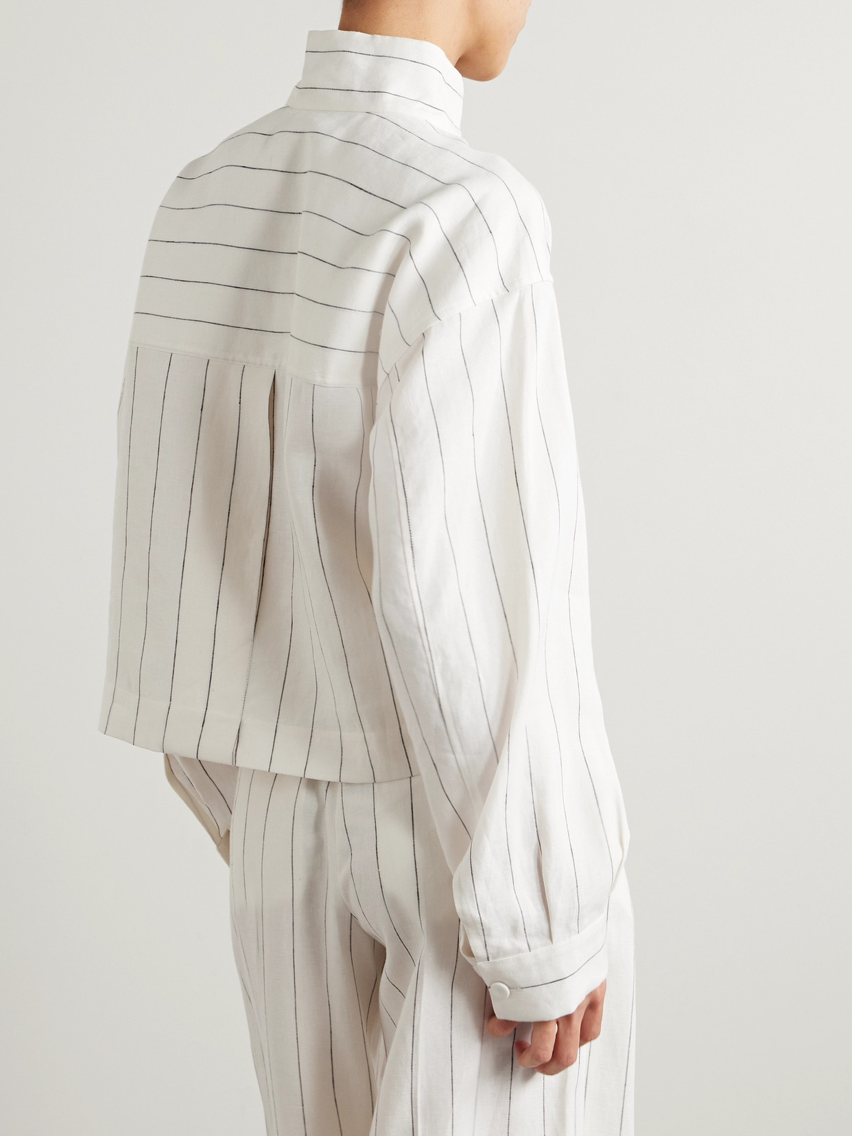 Shop Another Tomorrow + Net Sustain Pinstriped Linen Shirt In White