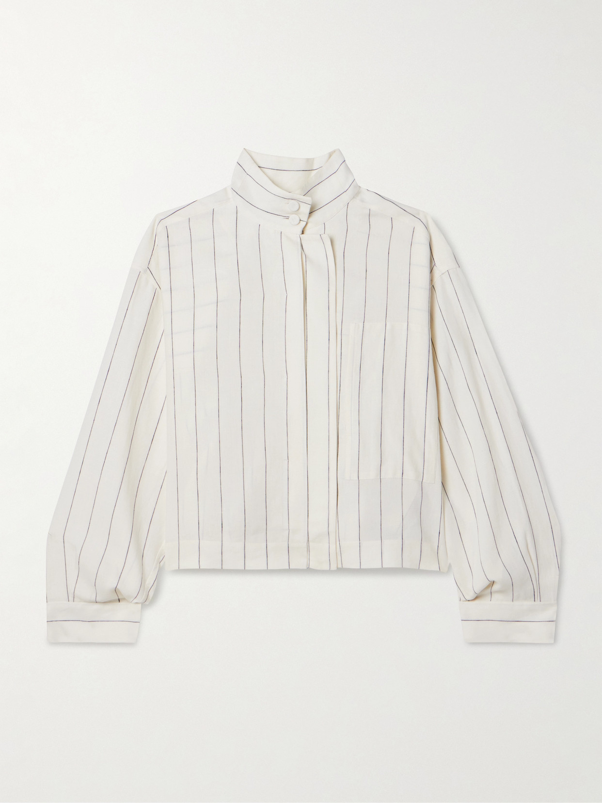 Another Tomorrow - + Net Sustain Pinstriped Linen Shirt - White