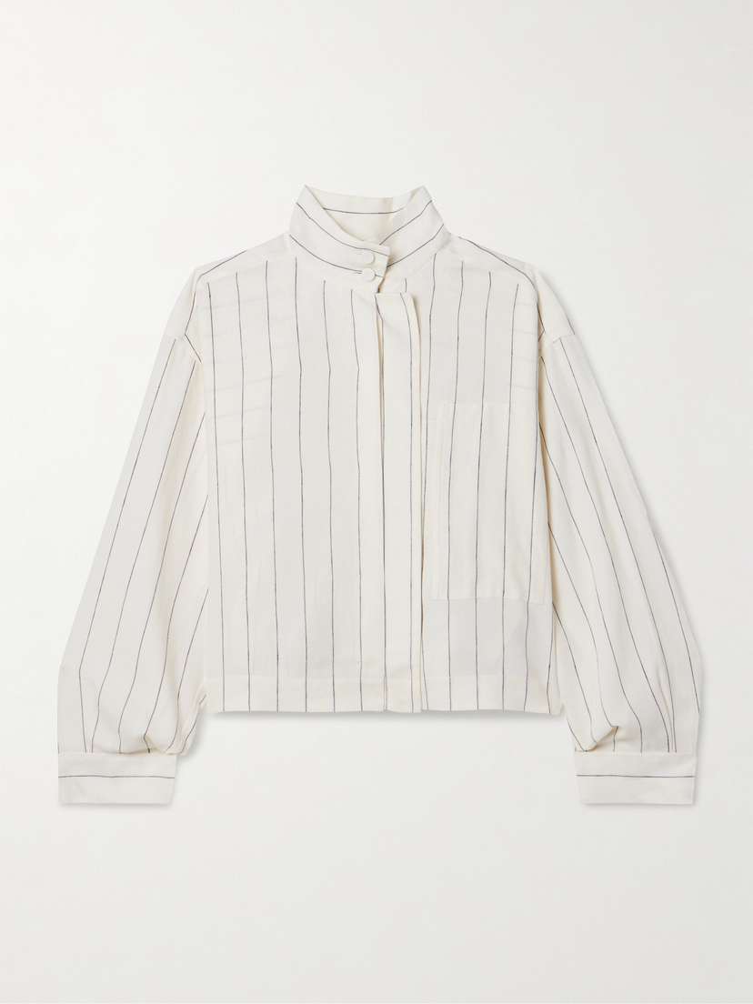 Another Tomorrow + Net Sustain Pinstriped Linen Shirt