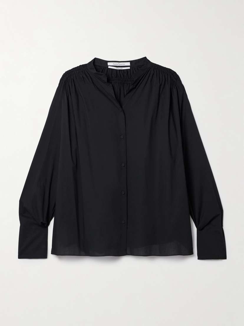 Another Tomorrow + Net Sustain Gathered Organic Cotton-voile Shirt