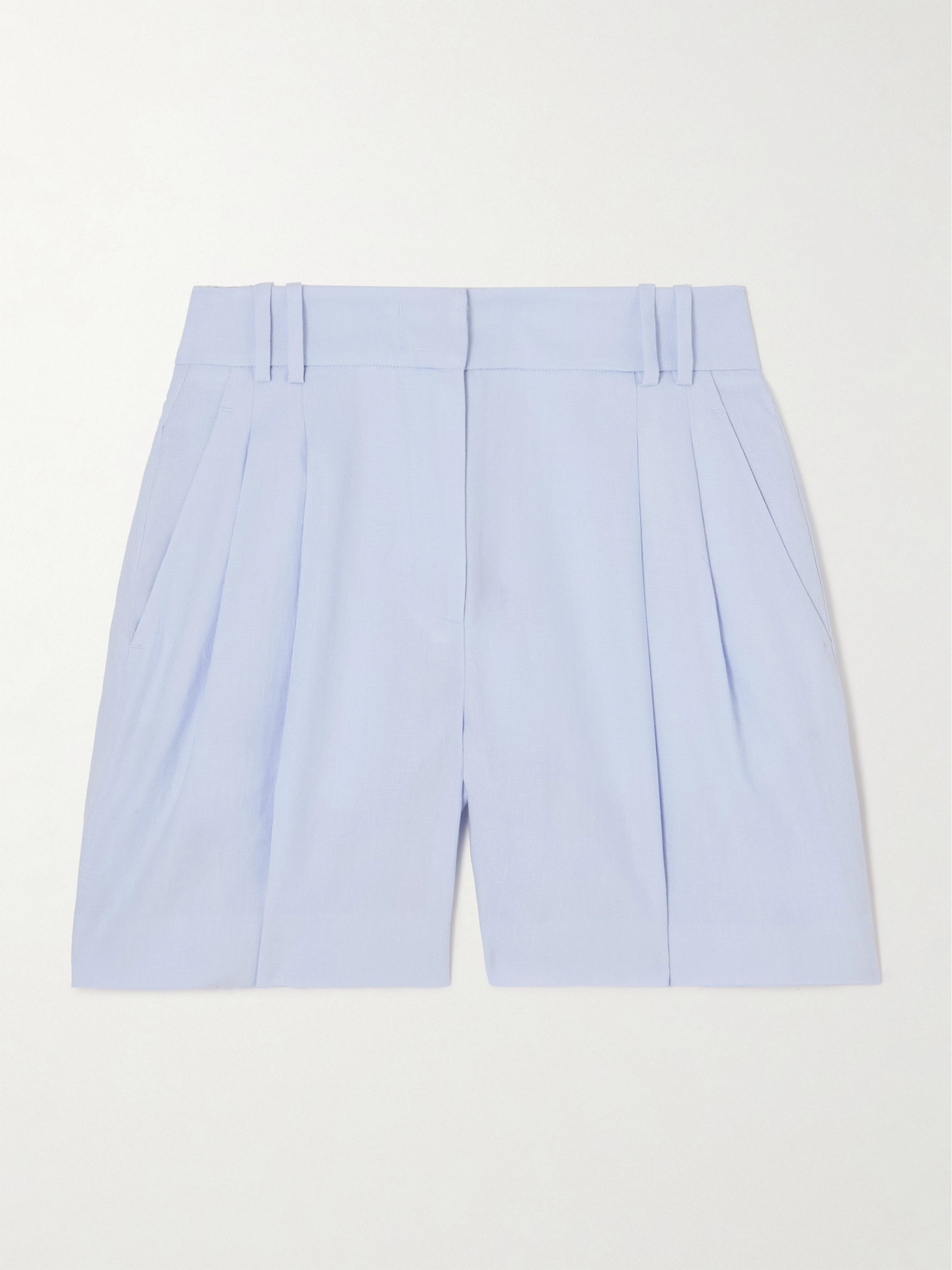 Another Tomorrow Pleated Linen Shorts In Blue