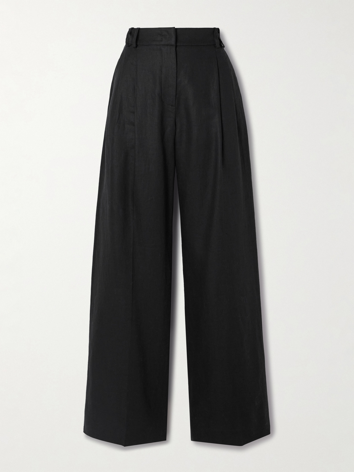 Another Tomorrow Pleated Linen Wide-leg Trousers In Black