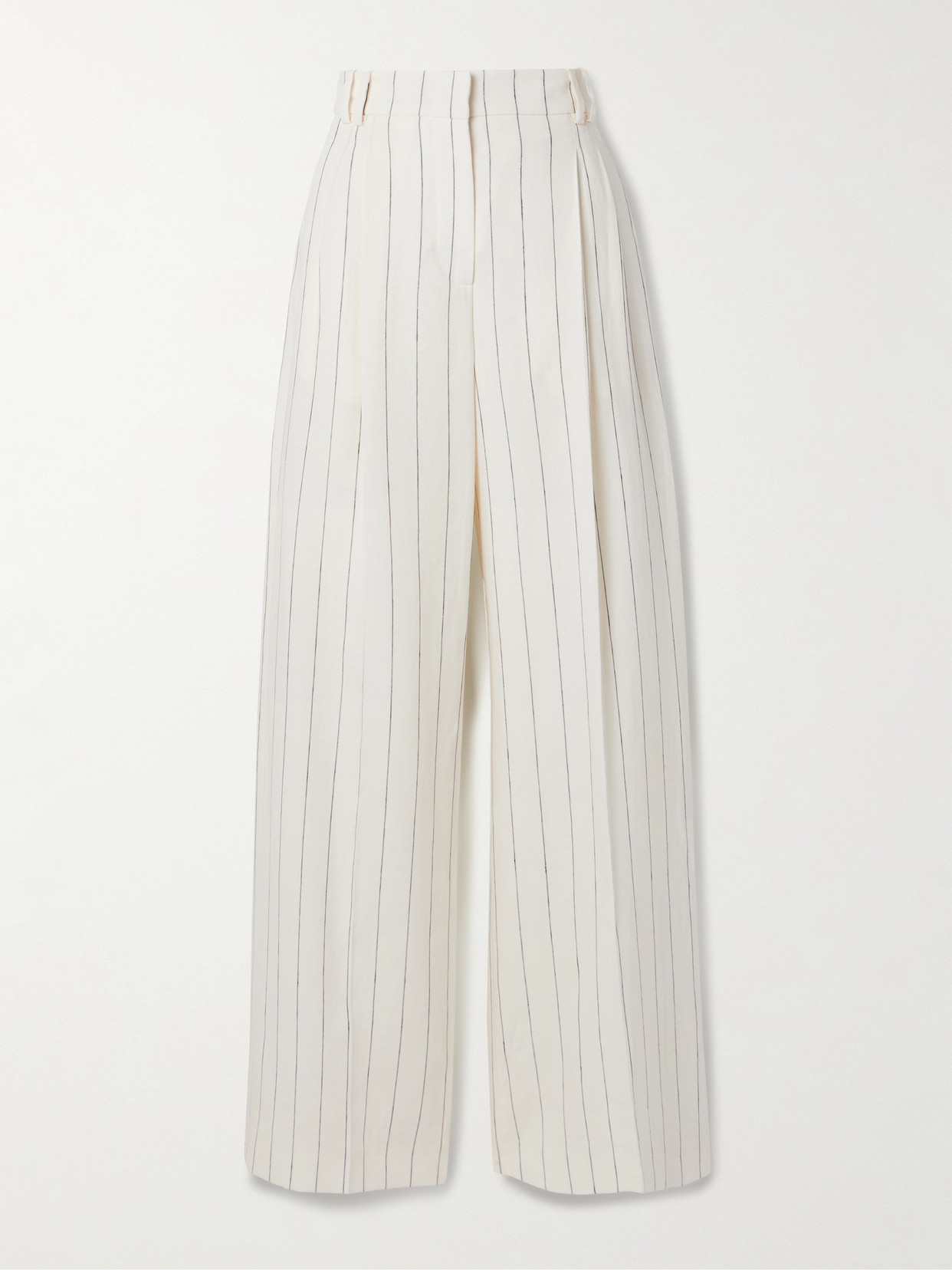 Another Tomorrow + Net Sustain Pleated Pinstriped Linen Wide-leg Trousers In White