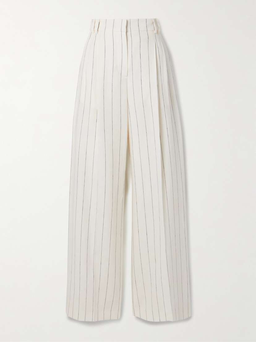 Another Tomorrow + Net Sustain Pleated Pinstriped Linen Wide-leg Pants