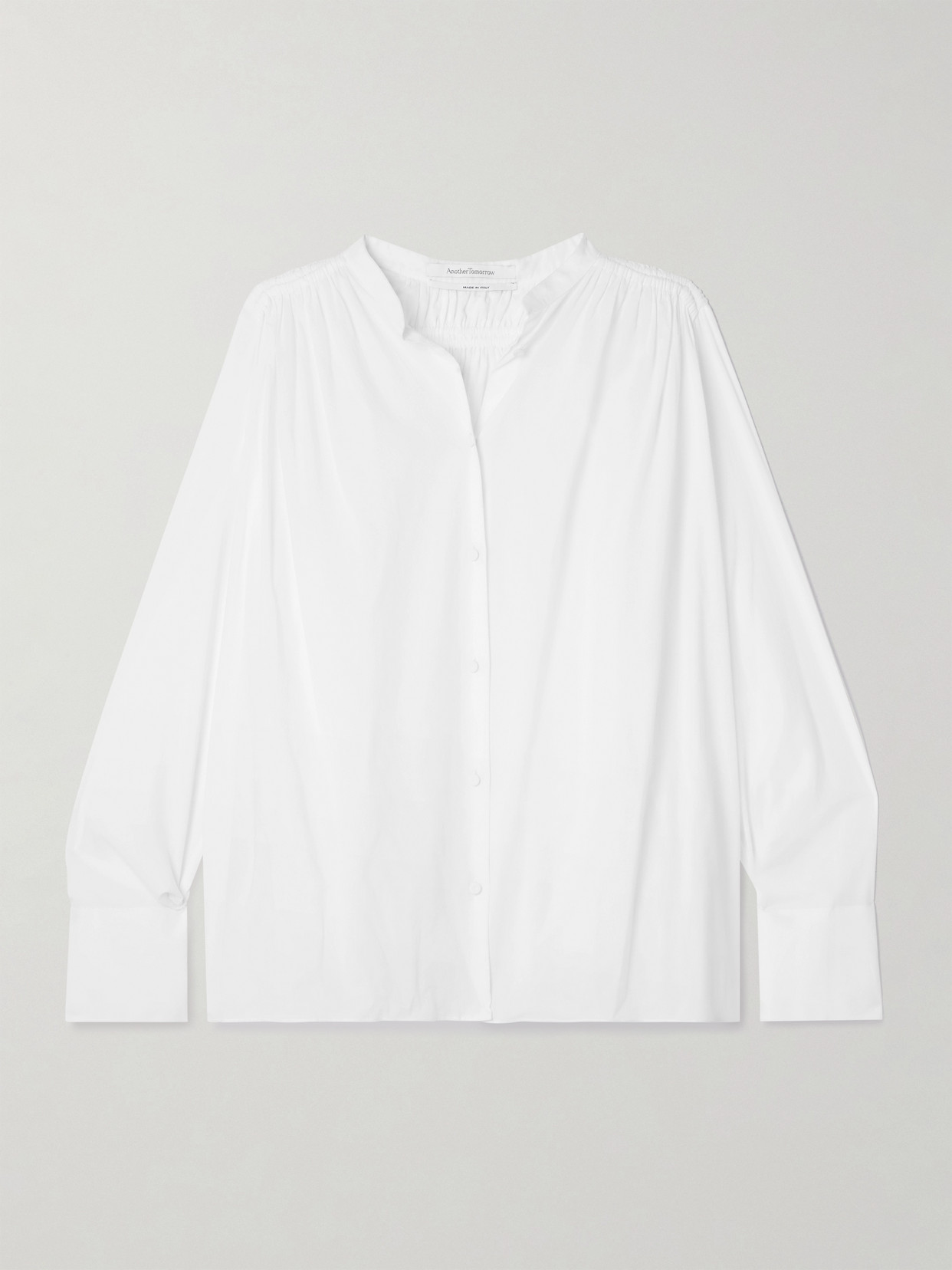 Another Tomorrow - + Net Sustain Gathered Organic Cotton-voile Shirt - White