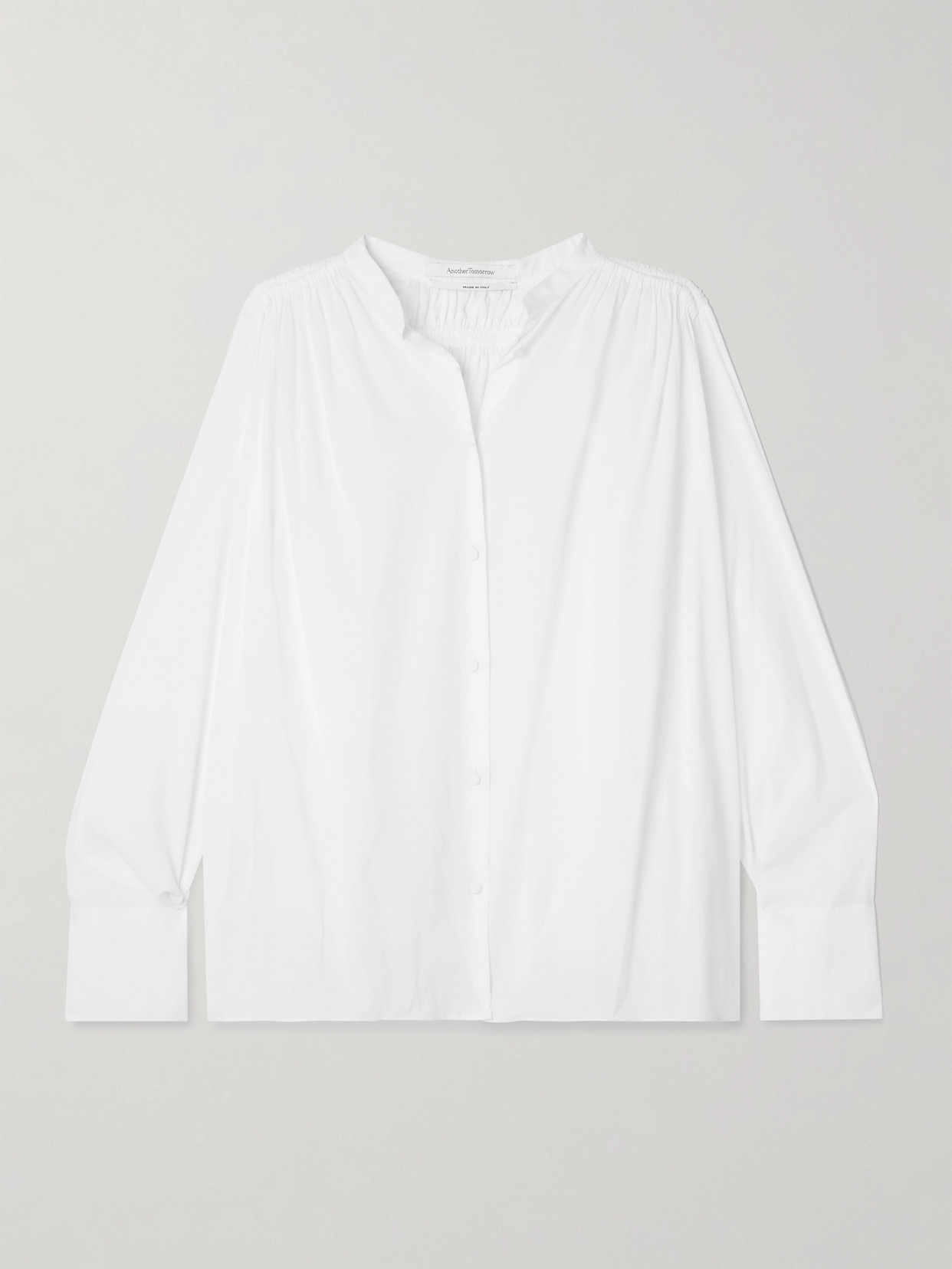 Another Tomorrow + Net Sustain Gathered Organic Cotton-voile Shirt In White