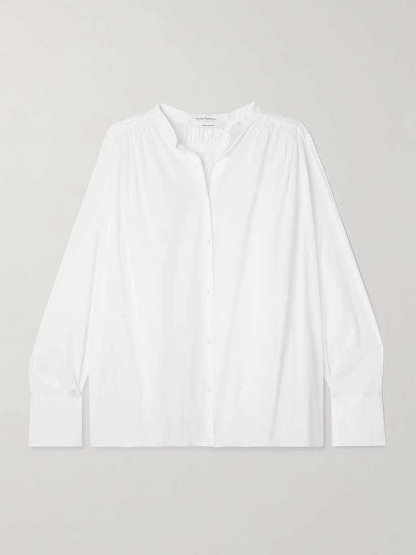 Another Tomorrow + Net Sustain Gathered Organic Cotton-voile Shirt