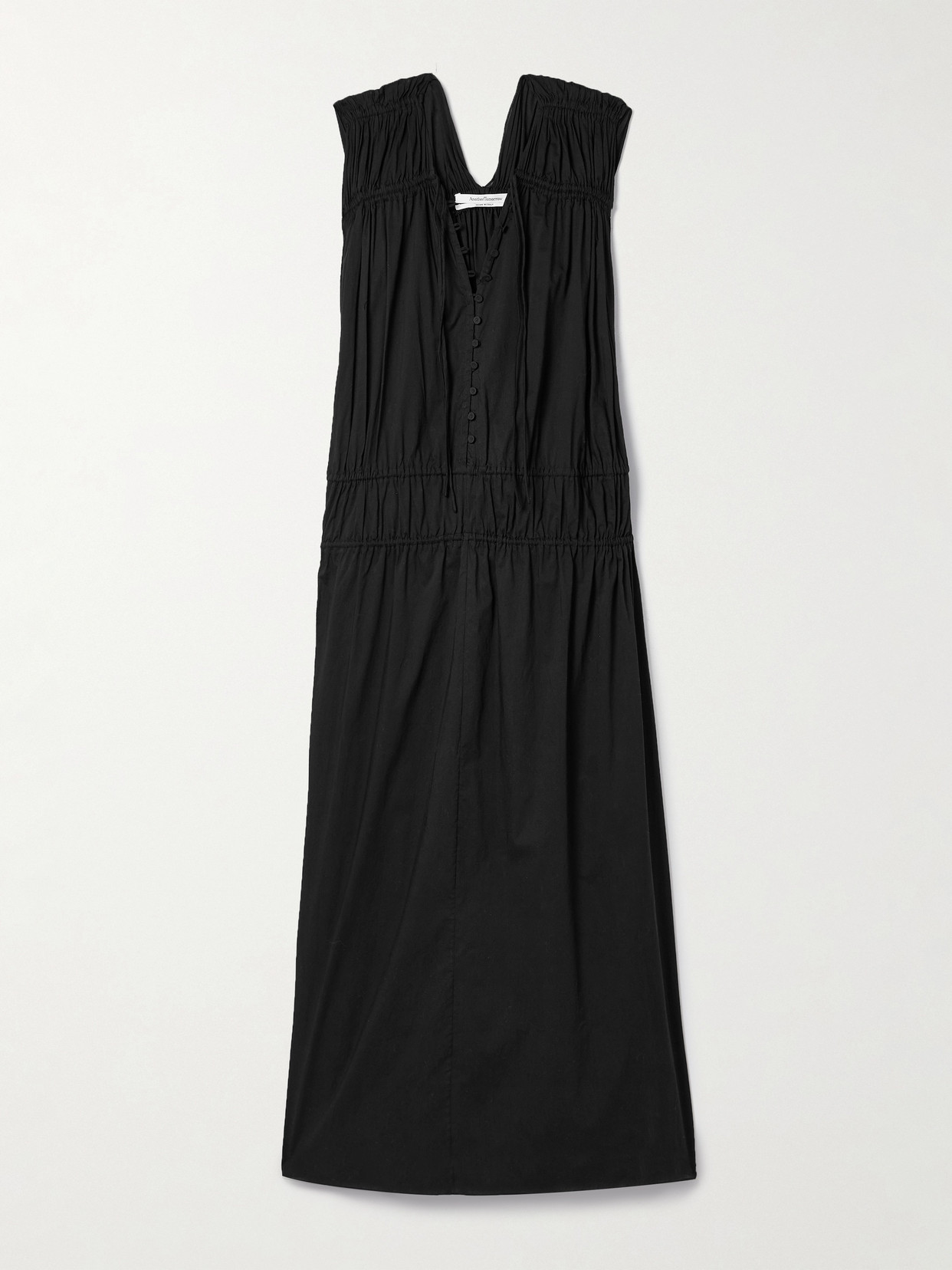 Another Tomorrow + Net Sustain Gathered Organic Cotton-voile Maxi Dress In Black