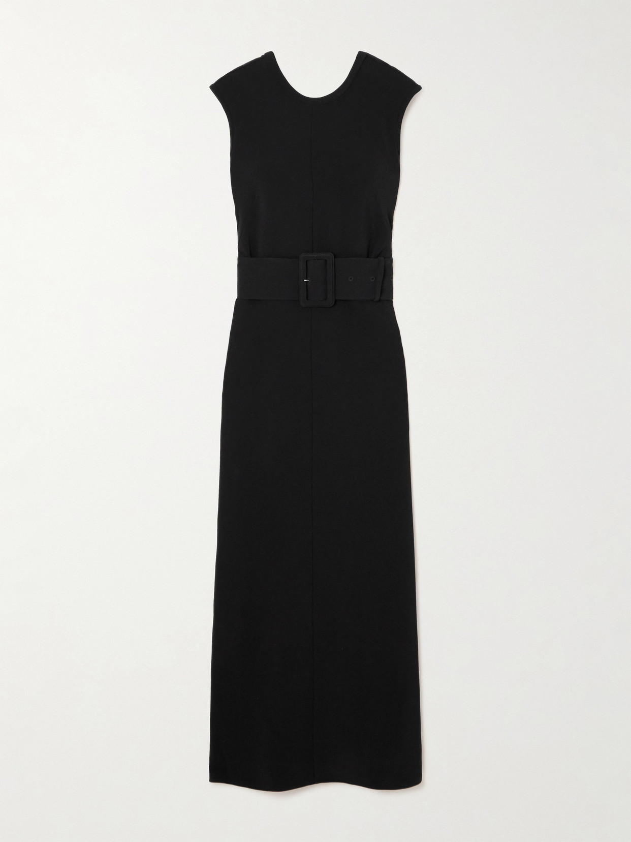 Shop Another Tomorrow Belted Crepe Midi Dress In Black