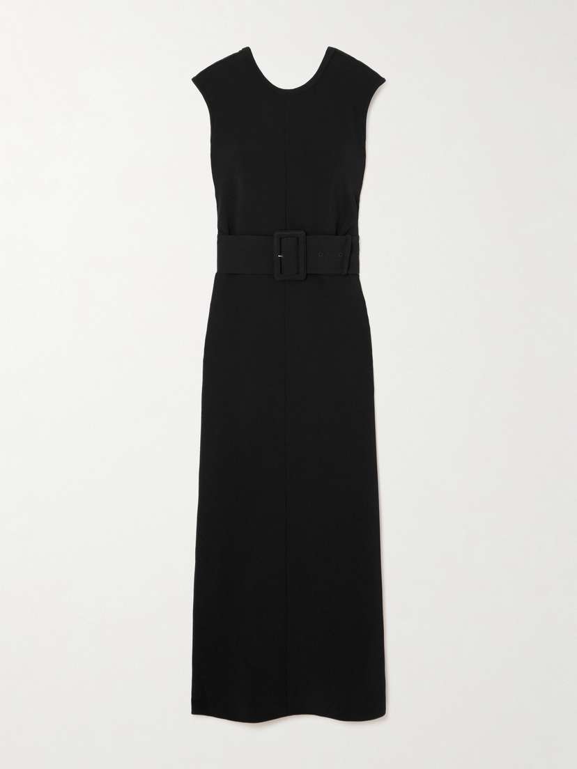 Another Tomorrow Belted Crepe Midi Dress