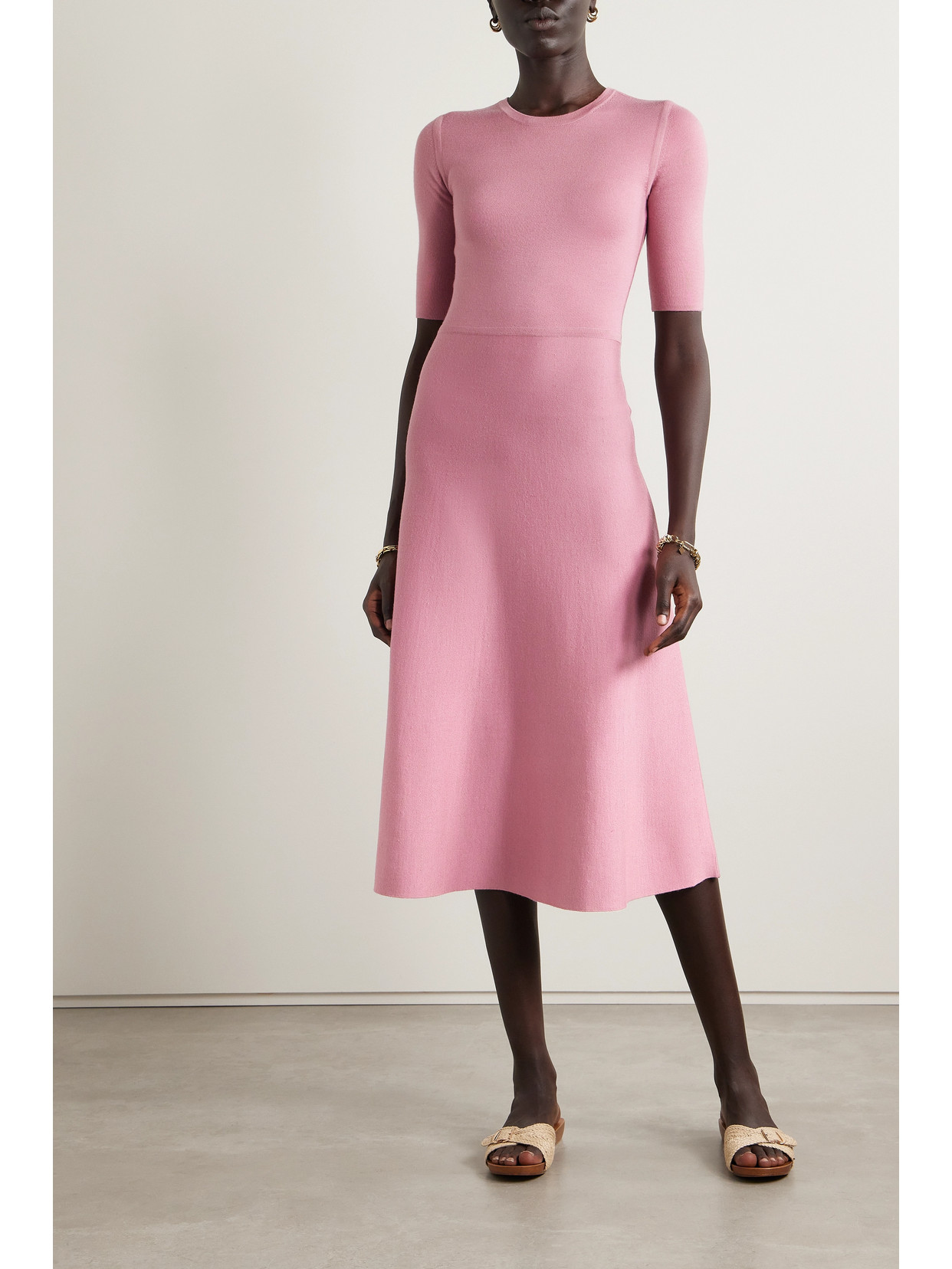 Shop Gabriela Hearst Seymore Cashmere And Silk-blend Midi Dress In Pink