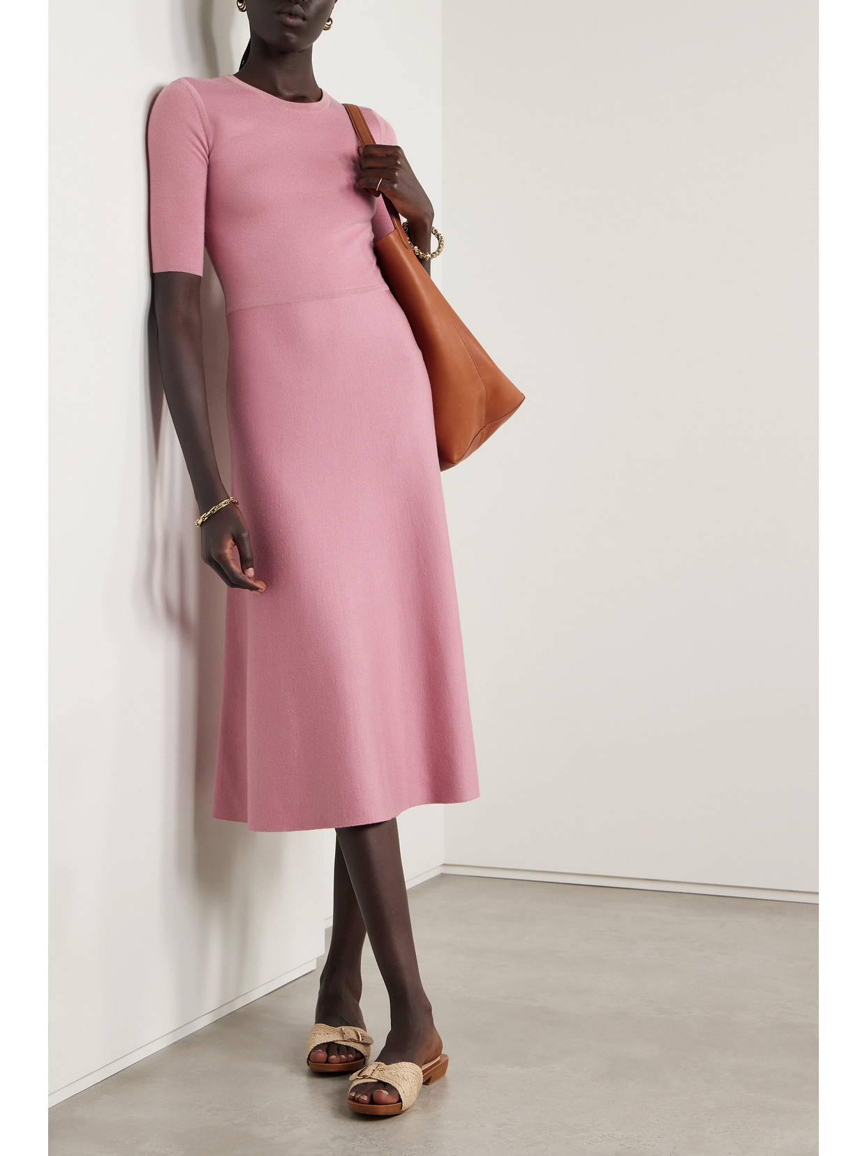 Shop Gabriela Hearst Seymore Cashmere And Silk-blend Midi Dress In Pink