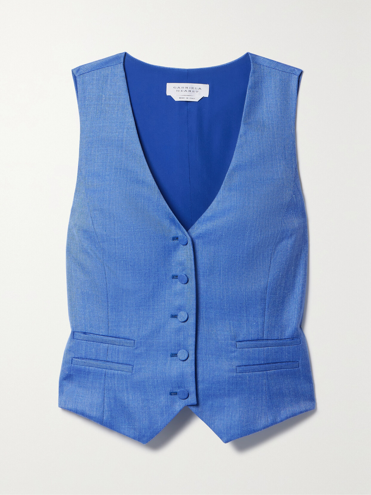 Gabriela Hearst Coleridge Wool, Silk And Linen-blend Twill Vest In Blue