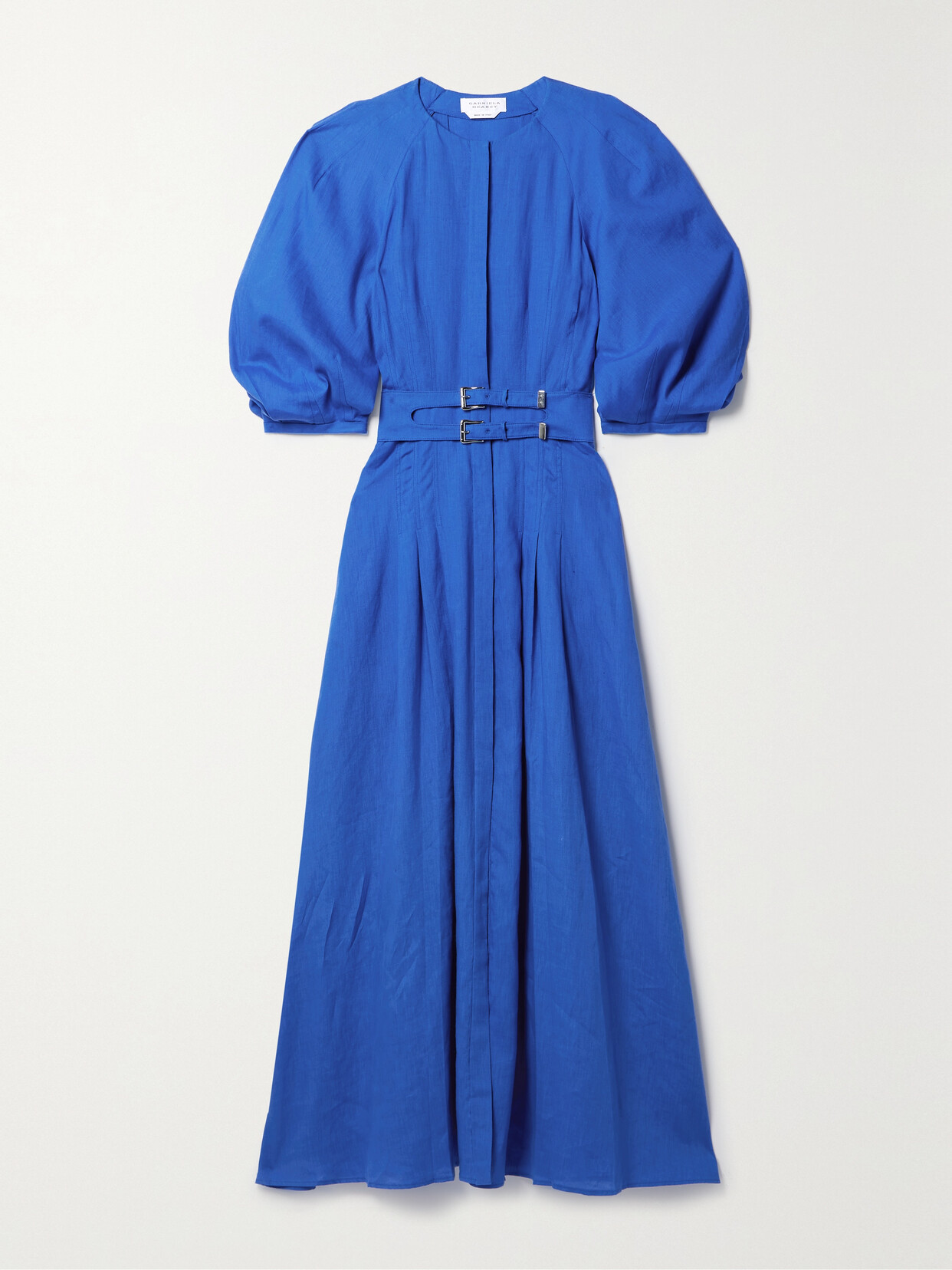 Gabriela Hearst Elea Buckled Linen Midi Dress In Blue