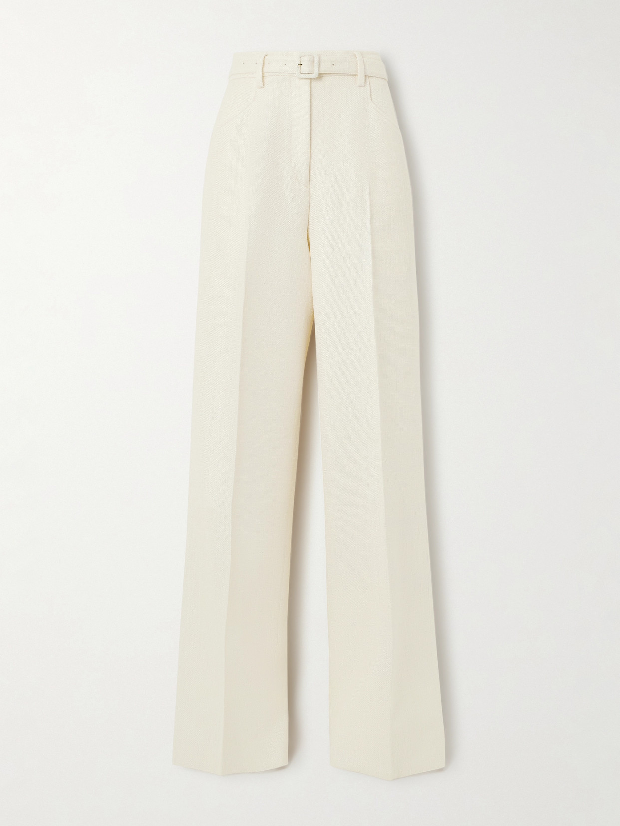 Gabriela Hearst Norman Belted Silk And Wool-blend Wide-leg Pants In Ivory