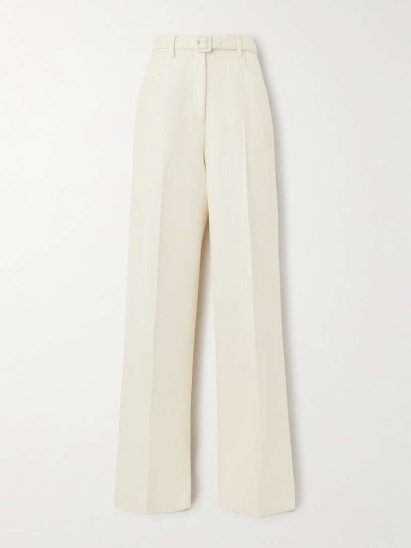 Gabriela Hearst Norman Belted Silk And Wool-blend Wide-leg Pants