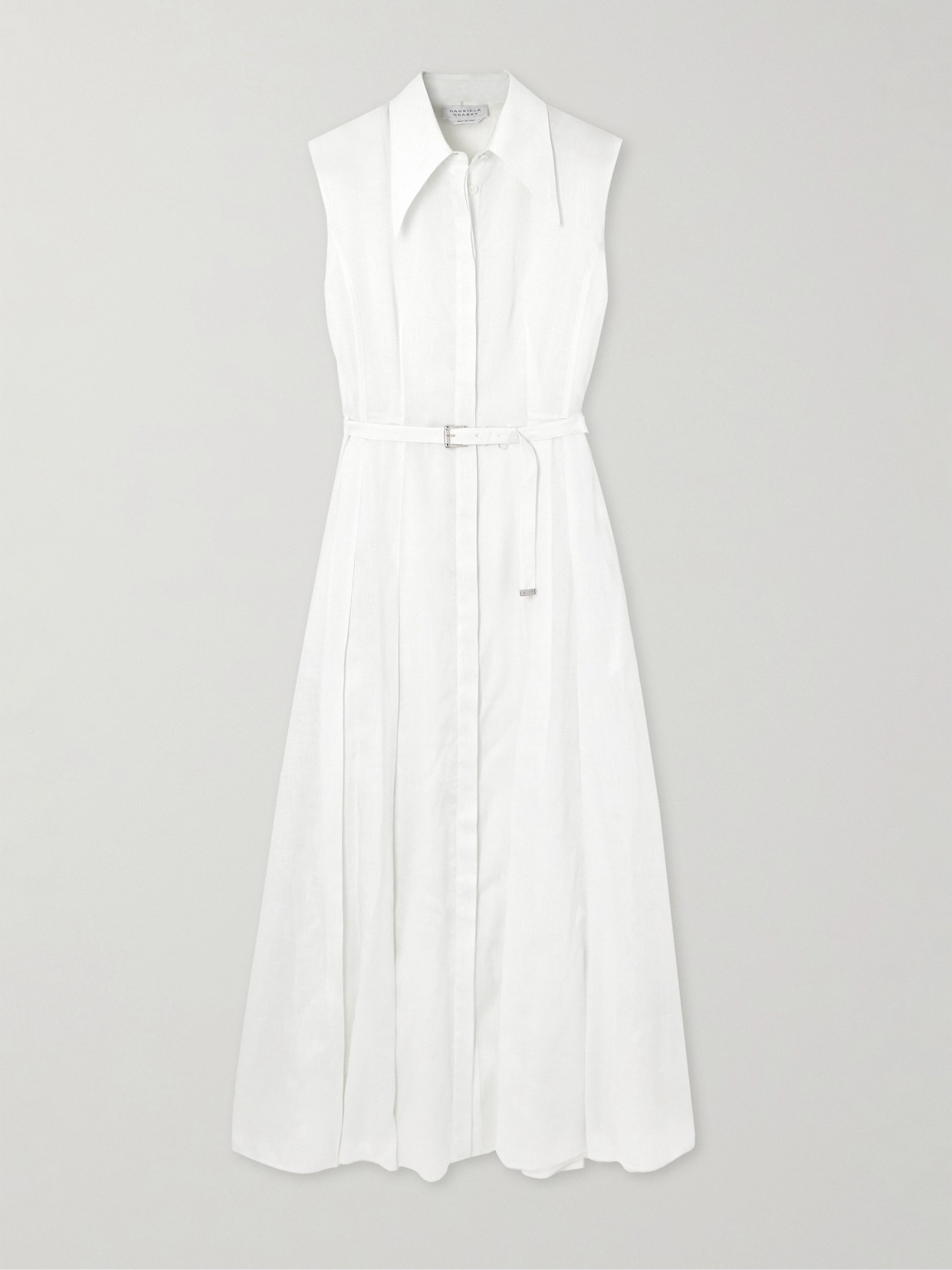 Shop Gabriela Hearst Durand Belted Pleated Linen Dress In White