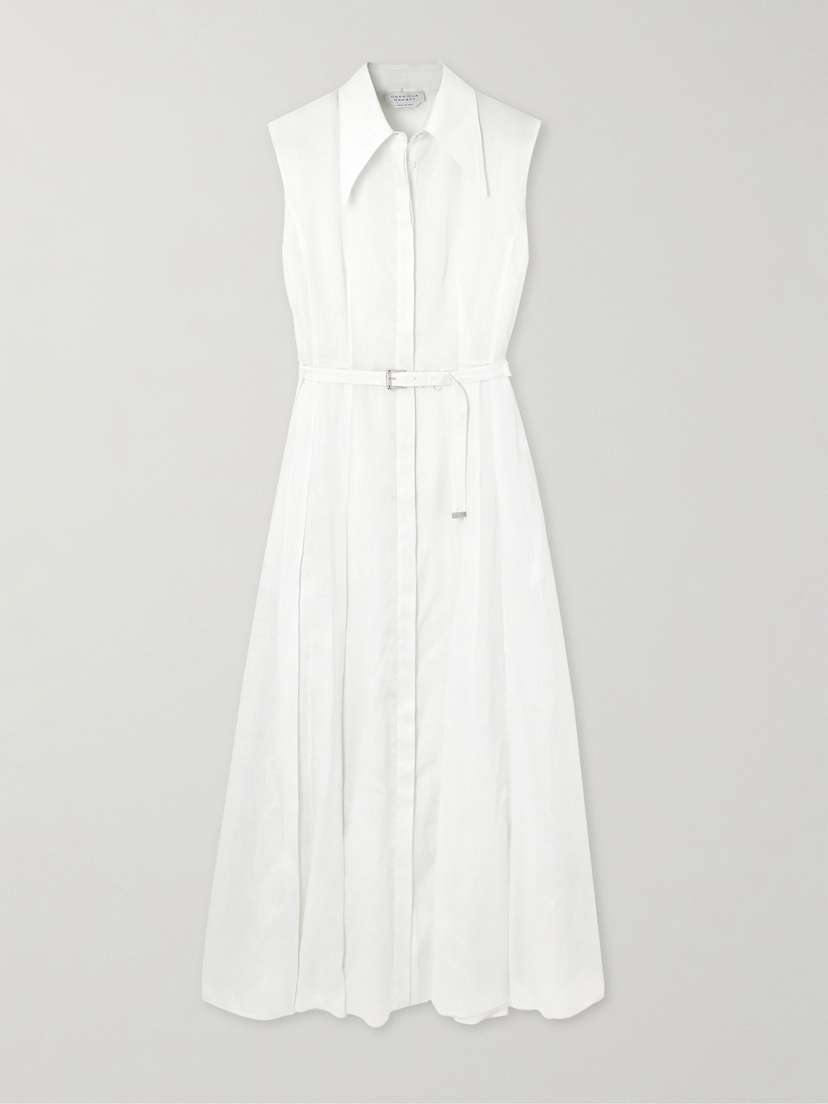 Gabriela Hearst Durand Belted Pleated Linen Dress