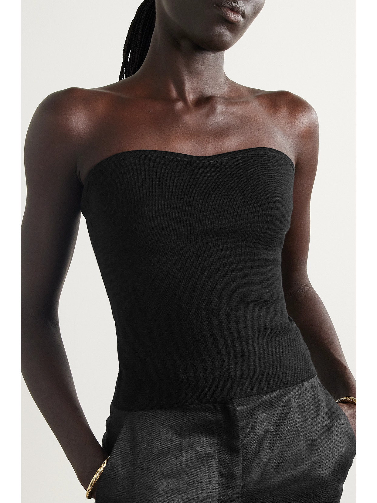 Shop Gabriela Hearst Musgrave Strapless Merino Wool And Cashmere-blend Top In Black