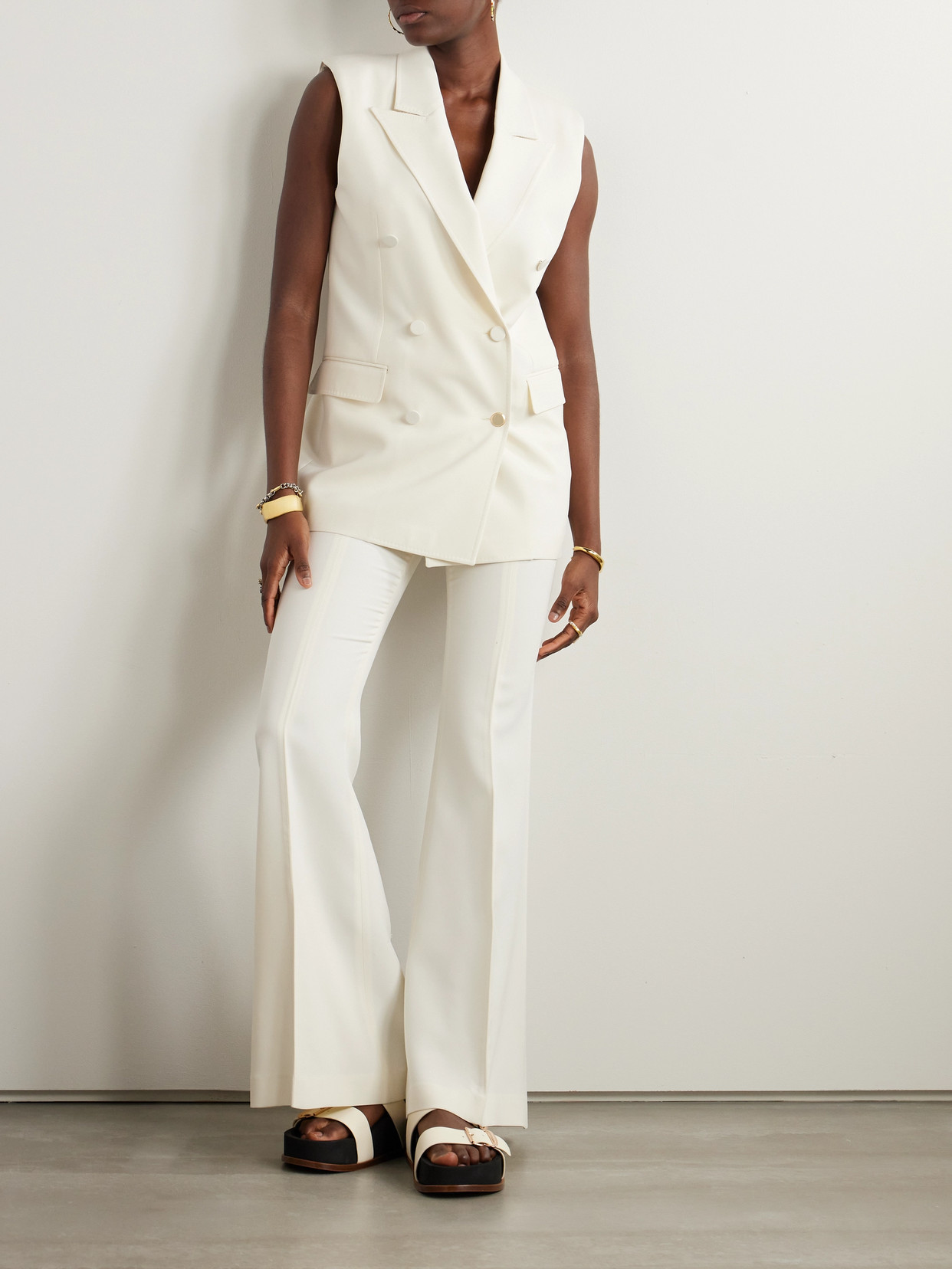 Shop Gabriela Hearst Mayte Double-breasted Silk And Wool-blend Vest In Ivory