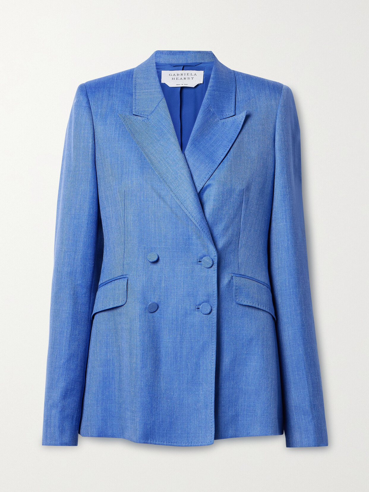 Shop Gabriela Hearst Stephanie Double-breasted Wool, Silk And Linen-blend Twill Blazer In Blue