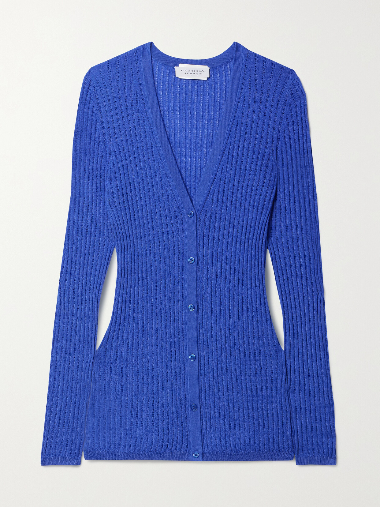 Shop Gabriela Hearst Emma Pointelle-knit Cashmere And Silk-blend Cardigan In Blue