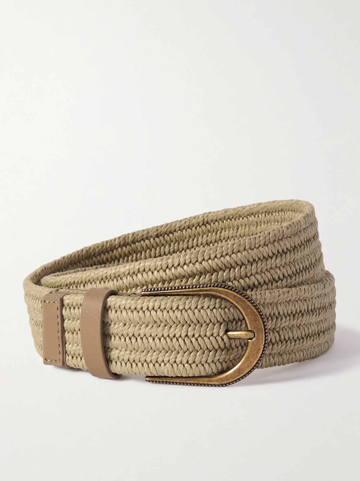 Brunello Cucinelli Leather-trimmed Woven Linen-blend Belt In Neutrals