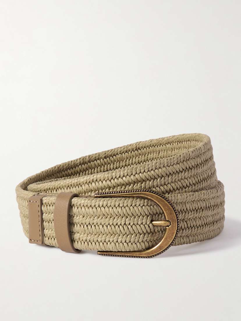 Brunello Cucinelli Leather-trimmed Woven Linen-blend Belt - x large