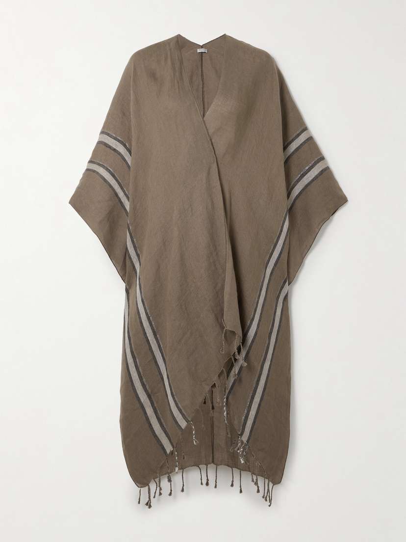 Brunello Cucinelli Striped Fringed Linen Cape