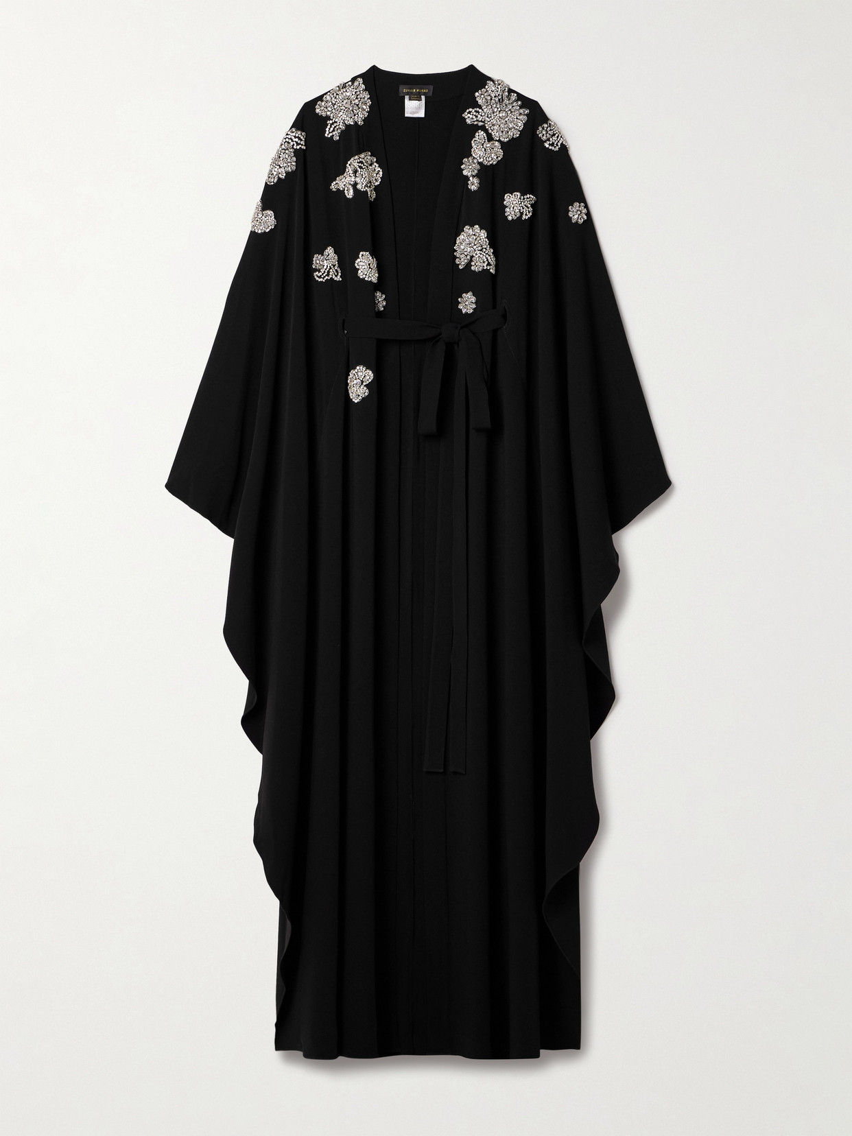 Zuhair Murad Belted Cape-effect Crystal-embellished Cady Gown In Black