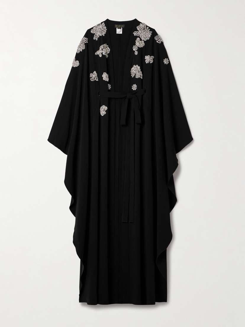 Zuhair Murad Belted Cape-effect Crystal-embellished Cady Gown