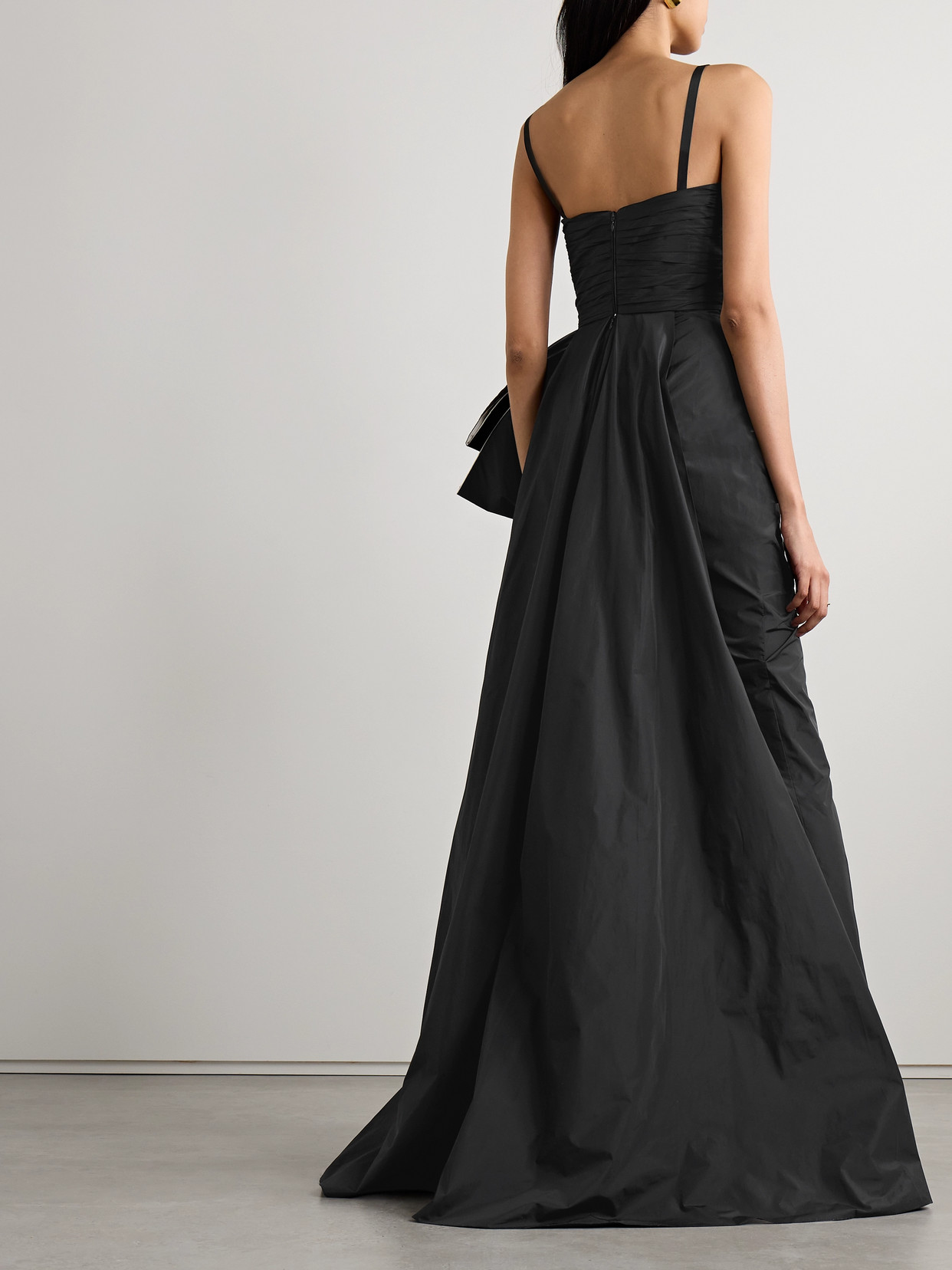 Shop Zuhair Murad Bow-embellished Draped Silk-blend Taffeta Gown In Black