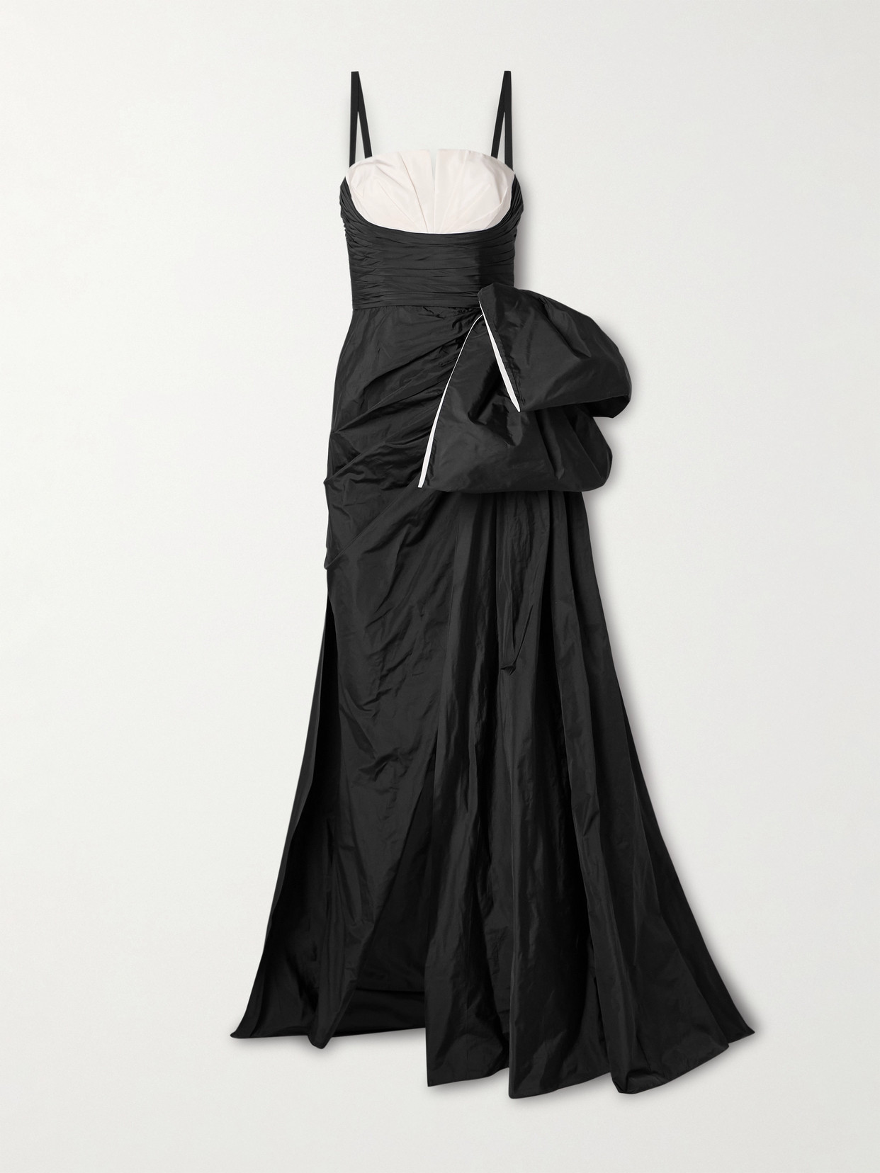 Zuhair Murad Bow-embellished Draped Silk-blend Taffeta Gown In Black